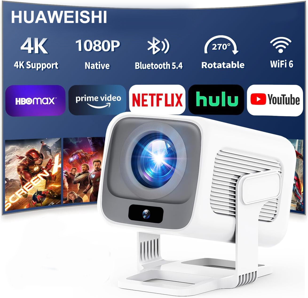 Home Cinema Focal - Proiettore HUAWEISHI 4K Android Nativo Portatile